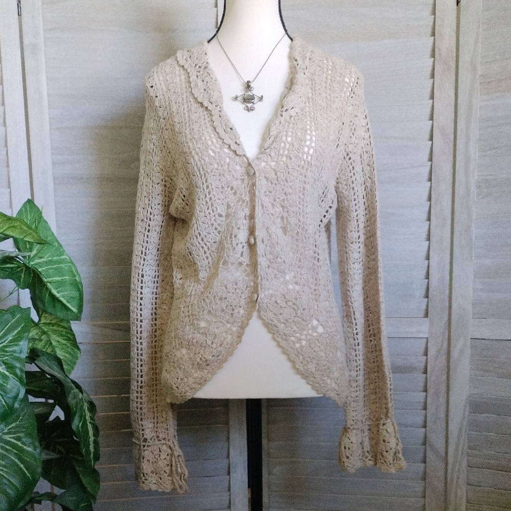 ⚜️ C' Ami Beige Crochet Cardigan